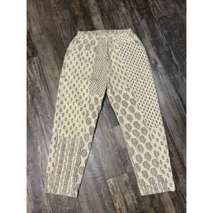 Namsar Block Print Boho Stitch Accent Pants S/M Kantha Trousers Hippie Pull On